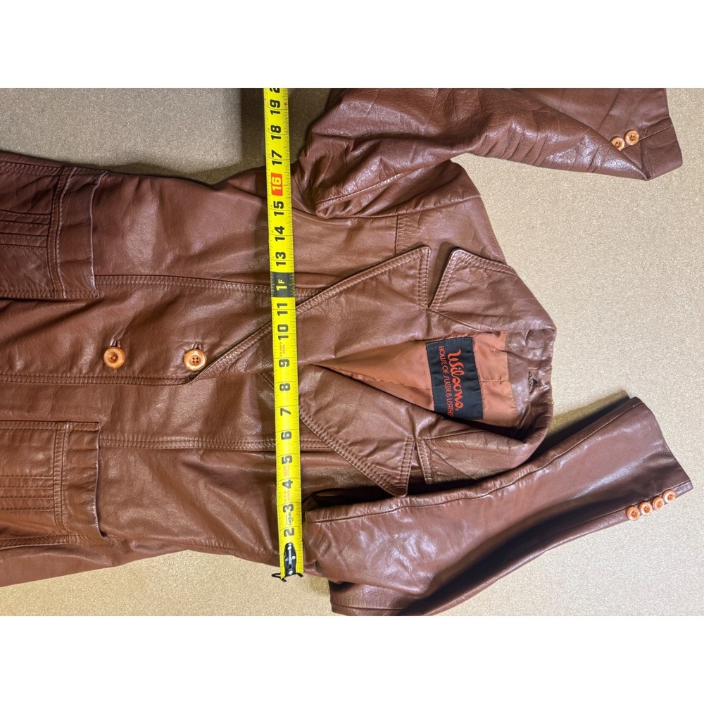 Wilsons House of Suede & Leather Vintage Brown Leather Blazer Jacket Womens 70s - Picture 7 of 10